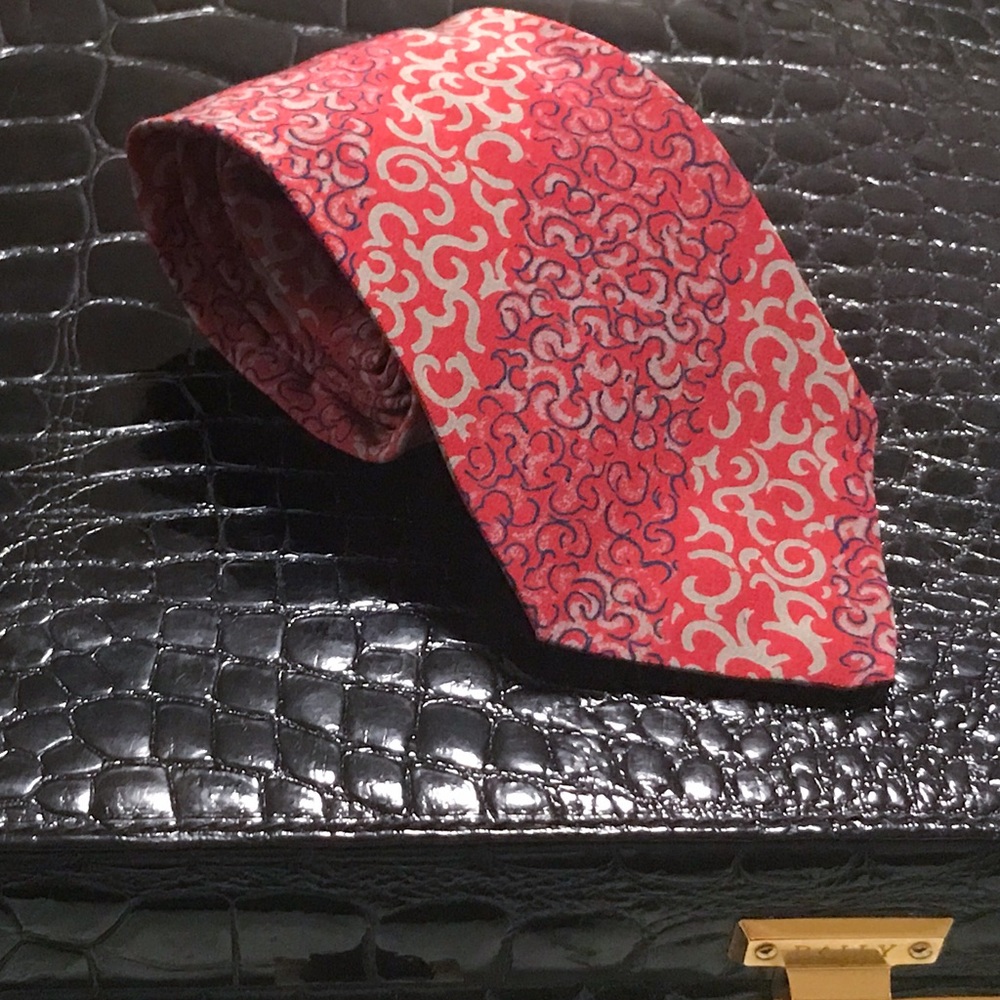 Valentino Baroque Floral Print Striped Silk Tie